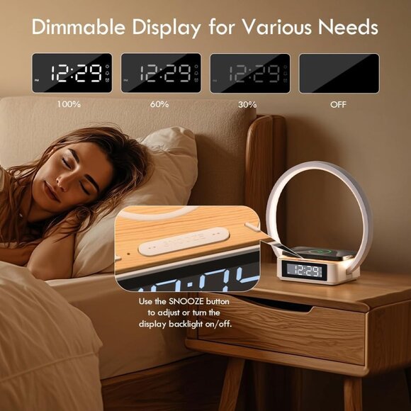 Bedside Lamp with Alarm Clock,Touch Lamp with Wireless Charger,Nightlight for Be - Picture 3 of 11